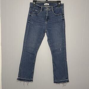 Loft Womens High Waist Flare Crop Jeans Raw Hem Stretch Size 27/4 Blue Denim